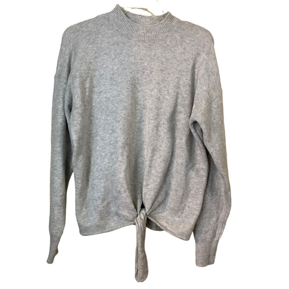 Loft Wool Blend Gray Tie Bottom Mock Neck Sweater Size Small